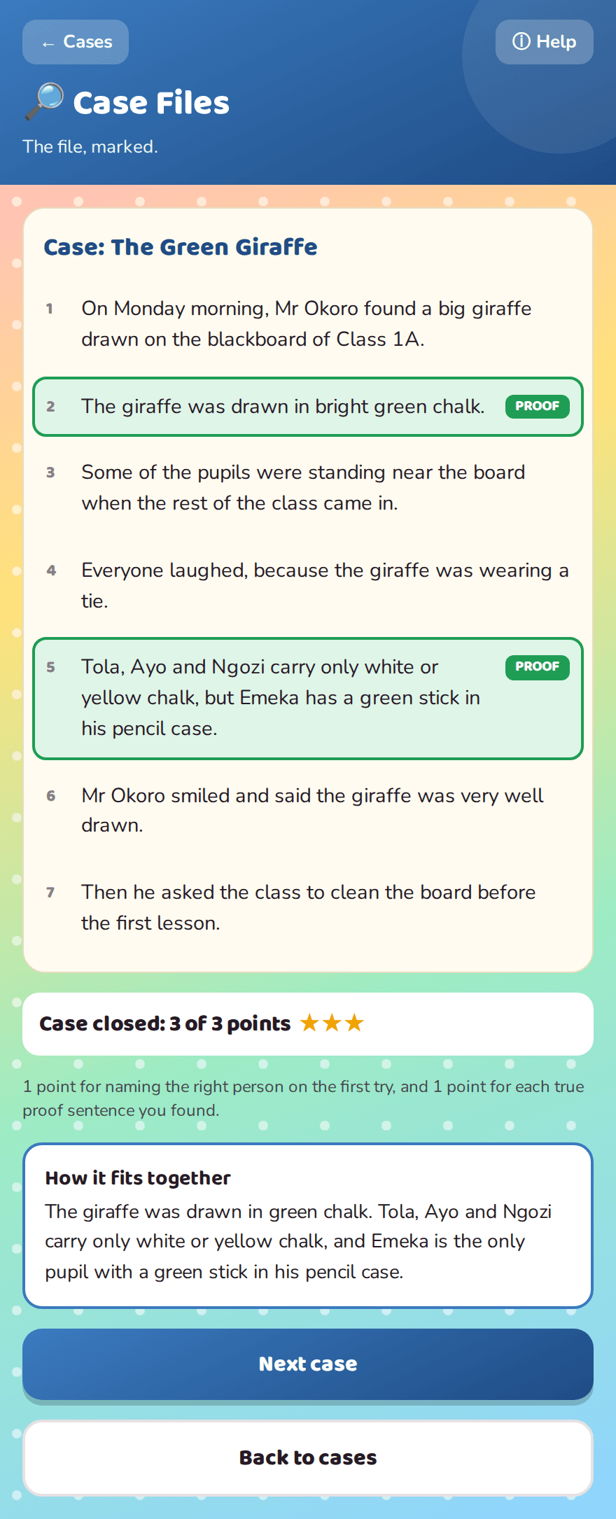Case Files game screen in Lightbulb English